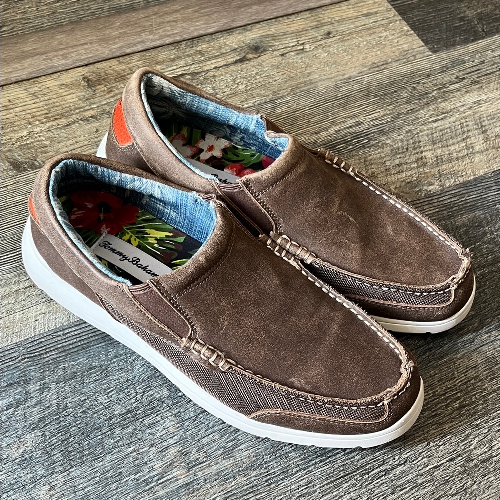 Tommy Bahama Brown Suede Slip-On Loafers with White Sole